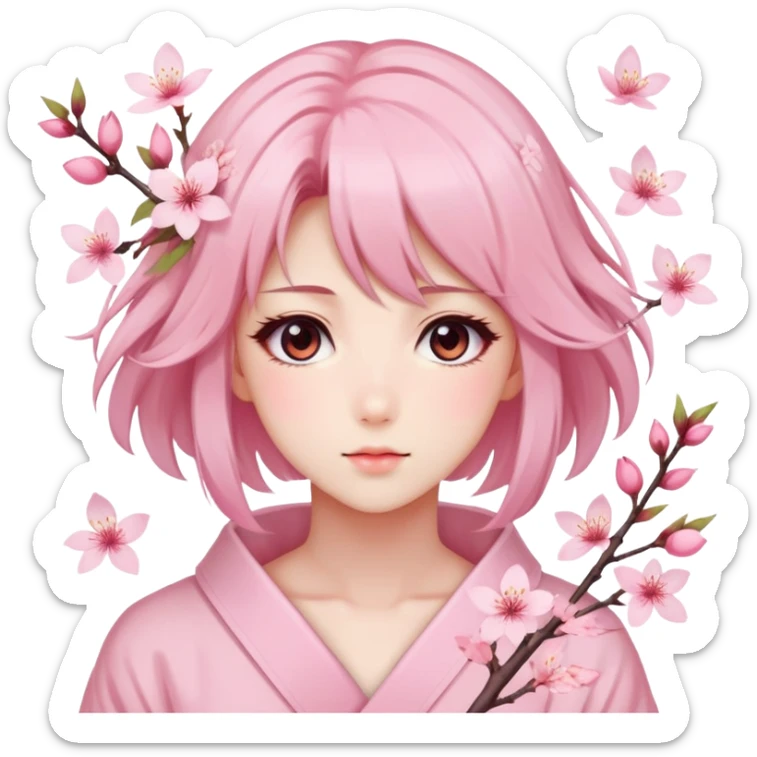 A Gorgeous Beautiful Anime Lady Sakura Cherry Blossom and Pretty Hair, pastelcore aesthetic  sticker