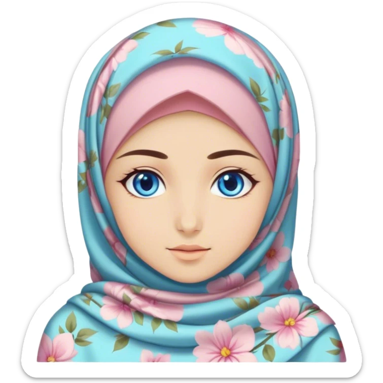 Turkish beautiful finish Konya girl blue eyes with hijab and pastel flowers dress sticker