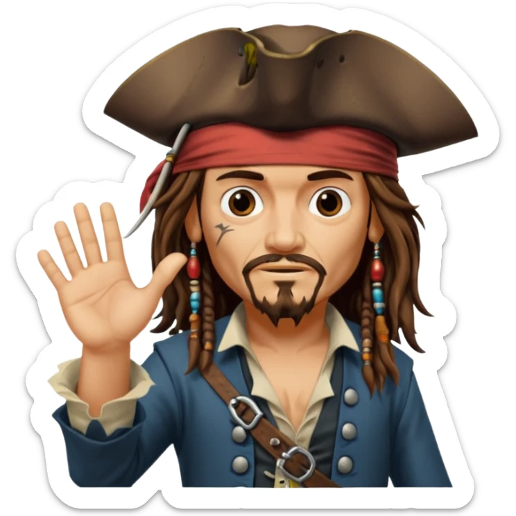 jack sparrow from the film pirates of the caribbean, shooo-ing the stone-crab.
- jack is looking to the left, hands mimicing to the left
 sticker