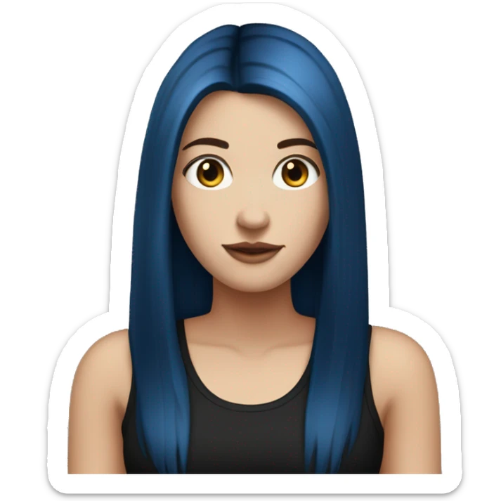 white girl with long straight dark blue hair wearing black tank top sticker