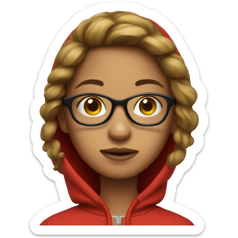 girl in a red hoodie zipped over the face, wearing glasses sticker