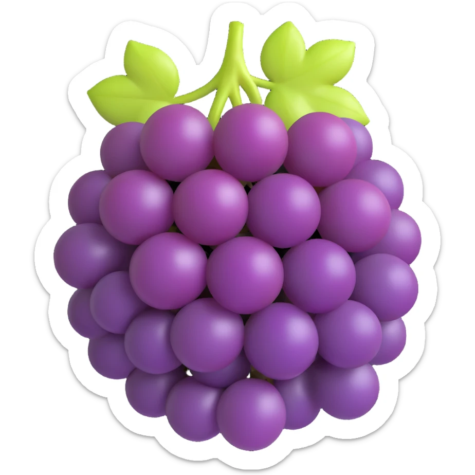realistic fresh grape bunch icon, 3D emoji style, no eyes nose mouth, no background sticker