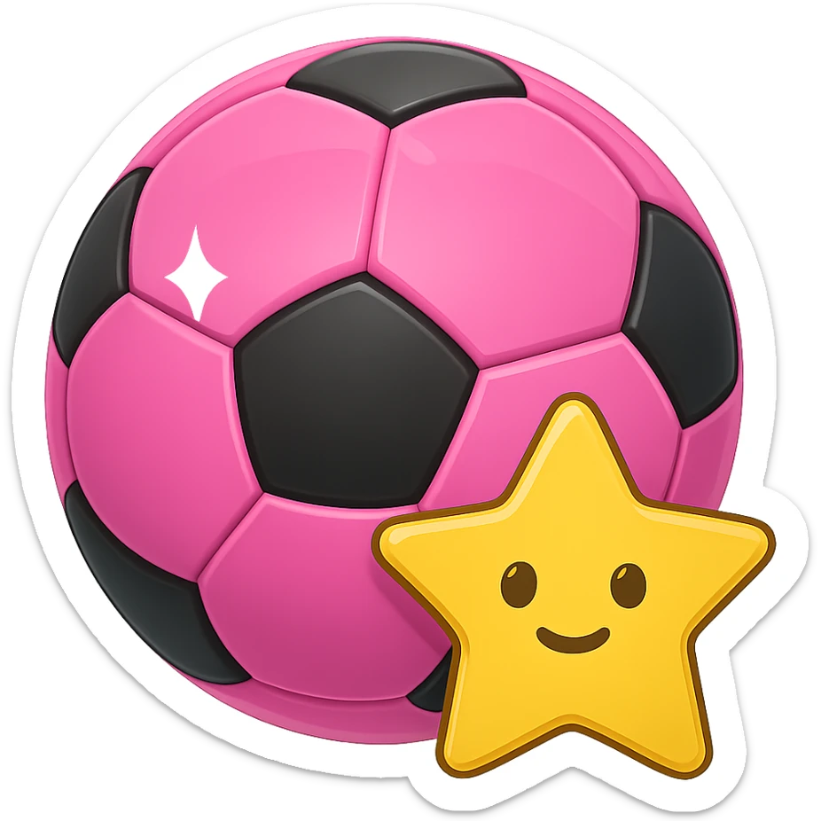 A pink and shining football with a yellow star, emoji style sticker