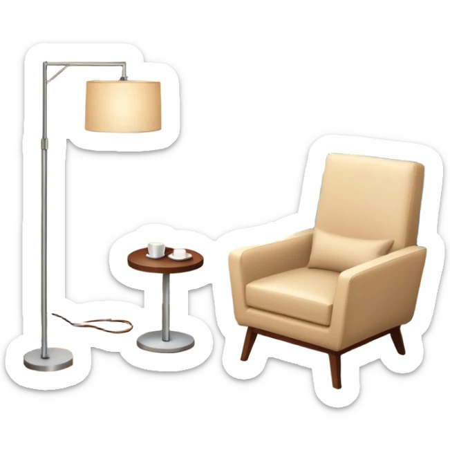 Isometric 3D corner of hotel room with modern floor lamp and modern beige armchair sticker
