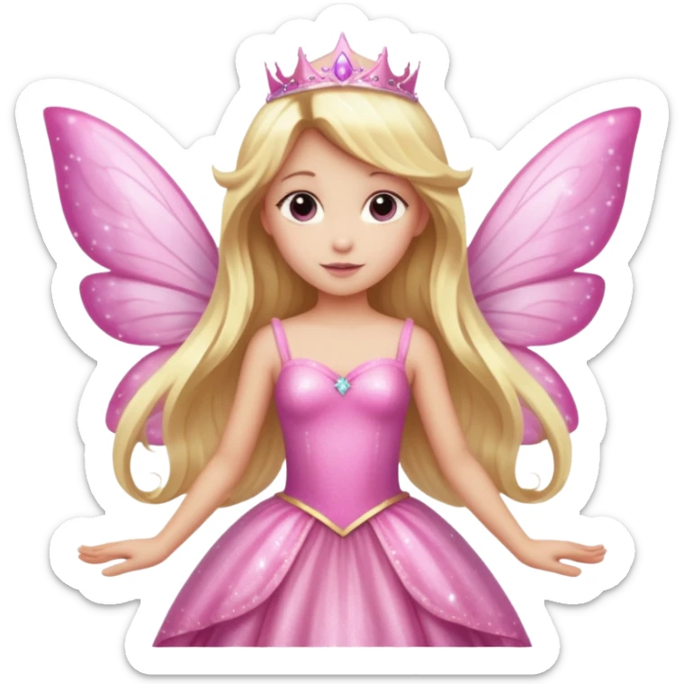 Long blonde hair pink sparkle princess dress large fairy wings sticker
