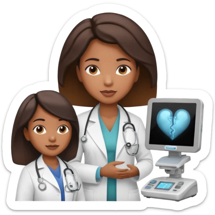 black female doctor and caucasian ultrasound technician performing a fetal ultrasound sticker