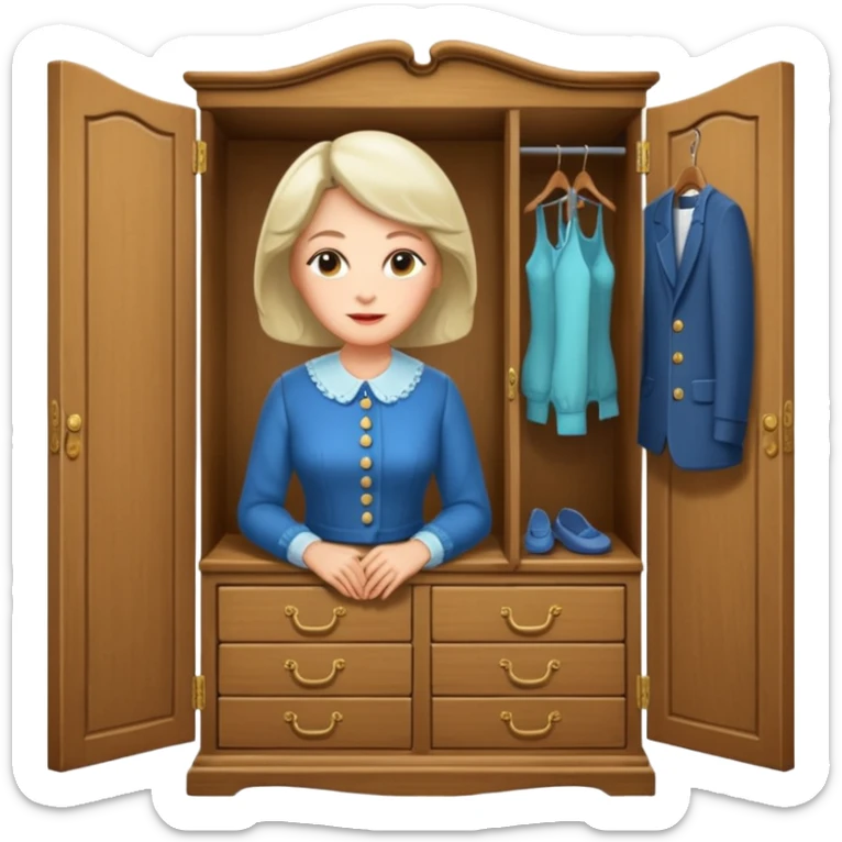 A character from the fairy tale Beauty and the Beast: the middle-aged lady (around 40 years old) who was turned into a wardrobe. She retains the wardrobe's original form, with an anthropomorphic face on the closed cabinet. sticker