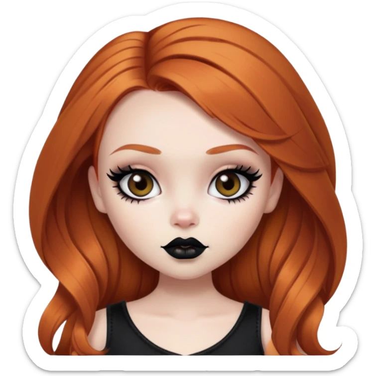 pretty bratz girl, ginger hair, dark brown eyes, black eyeliner, pale skin, alternative style, goth sticker