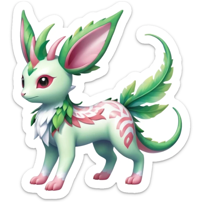 Shiny Exotic Cute Adorable Majestic Ethereal Sparkly Flygon-Sylveon-Leafeon-Shaymin-Hybrid-Creature with white pattern-markings sticker