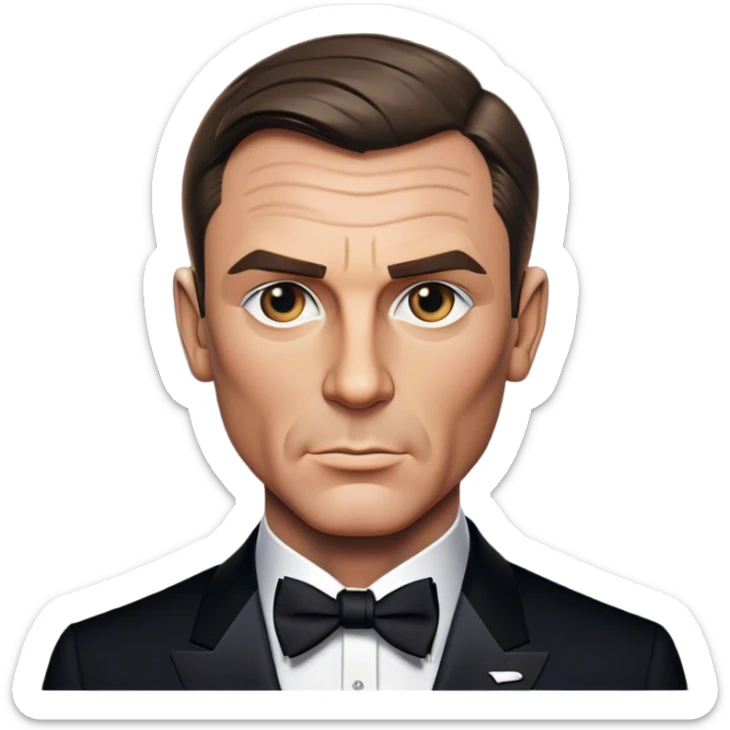 Cinematic Realistic James Bond Pop Culture Emoji, depicted with suave sophistication and dynamic action rendered with crisp details and cinematic lighting that capture his legendary cool. sticker