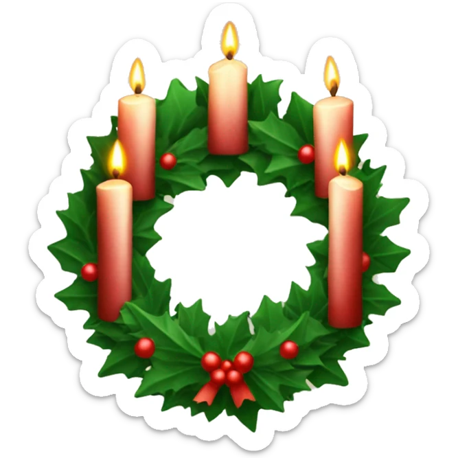 Christmas wreath with Four candles, one of the candles is burning sticker