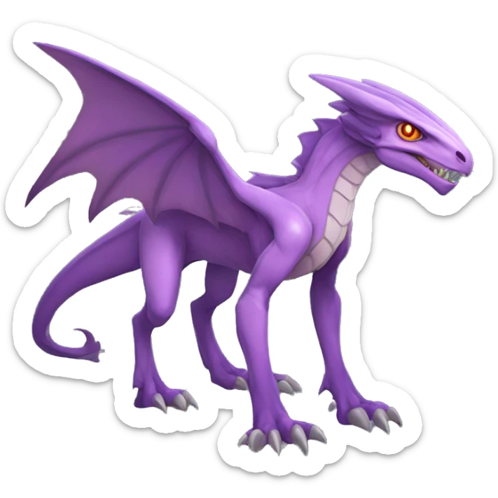Mauve-violet-colored genesect-raptor-dragonkin-scalie-sona-Fakémon-hybrid with a mane on head and back full body sticker
