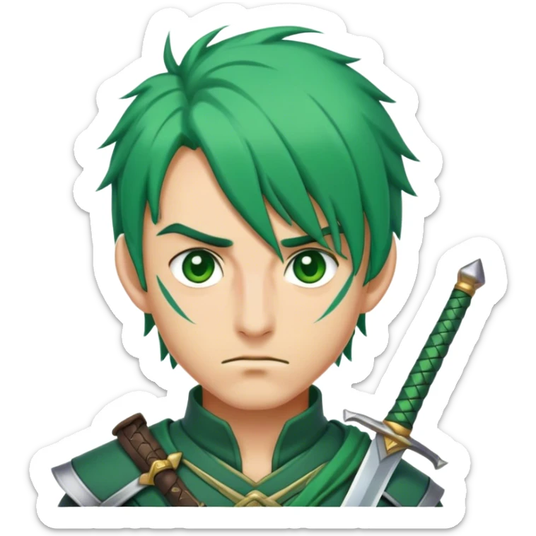 Green haired swordsman who uses three swords and has a scar that goes straight through his left eye sticker