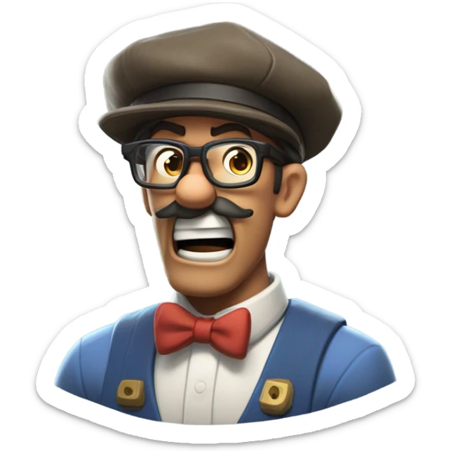 Nerdy principal that looks like he’s from team fortress 2 yelling at blue Mario for breaking the rules sticker