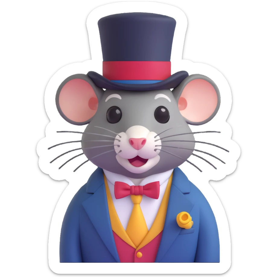 fancy rat with a smug smirk, wearing a top hat, monocle, and suit, 3D emoji style sticker