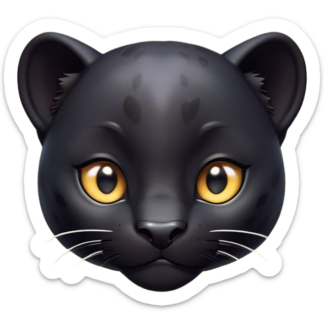 Cinematic Cute black Panther Portrait Emoji, Head tilted playfully and inquisitively, with a smooth, streamlined form accentuated by a subtle sheen and round, sparkling eyes filled with charm, Simplified yet irresistibly adorable features, highly detailed, glowing with a warm, inviting glow, high shine, affectionate and lively, stylized with a touch of whimsical mystery, bright and endearing, soft glowing outline, capturing the essence of a mischievous yet loving black Panther that seems as if it could pounce out of the screen into your arms! sticker