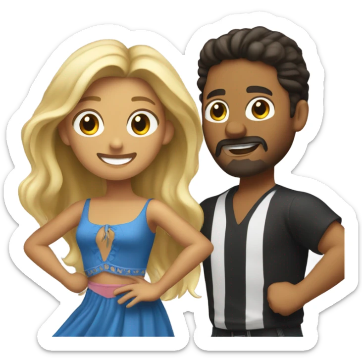 Puerto rican beard brown short hair man  with long blonde hair girl dancing sticker