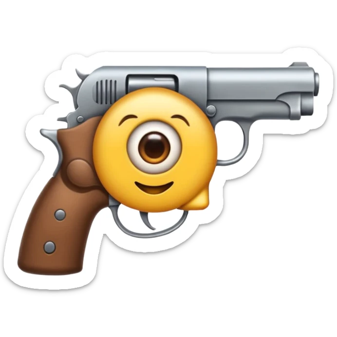 Un emoji normal que se muerde el labio, tiene los ojos cerrados y se apunta al brazo con la mano en forma de pistola sticker