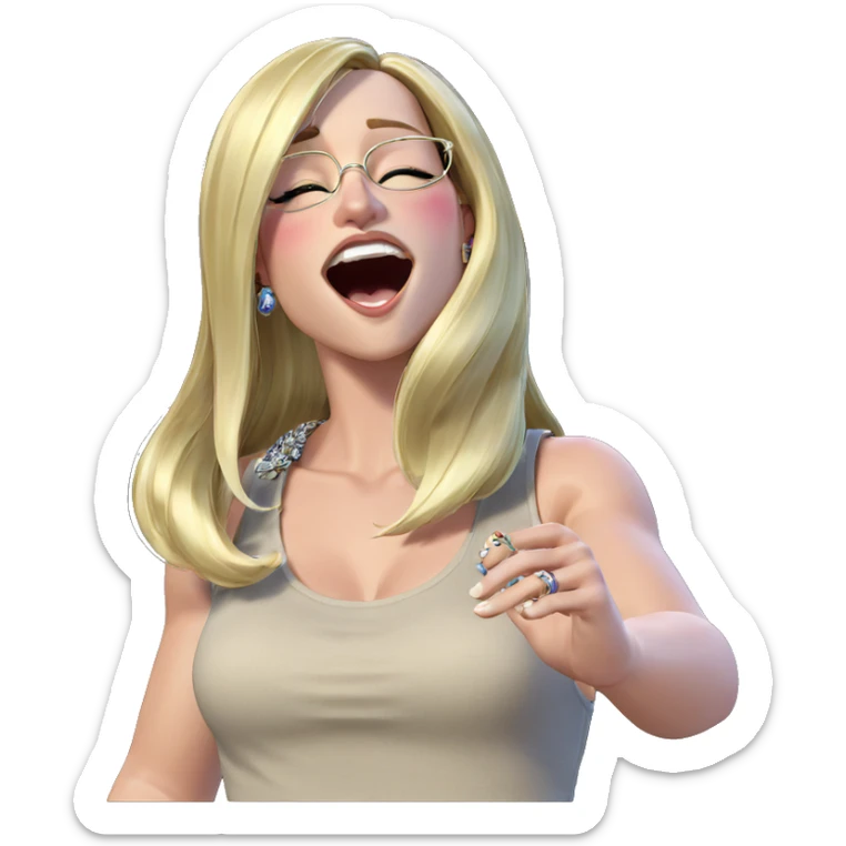 blonde girl singing with jewelry sticker