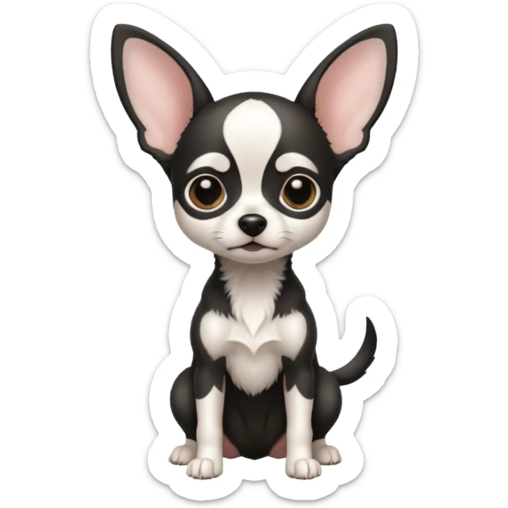 Full White and black Chihuahua - tiny, skinny and big ears. Full body sticker