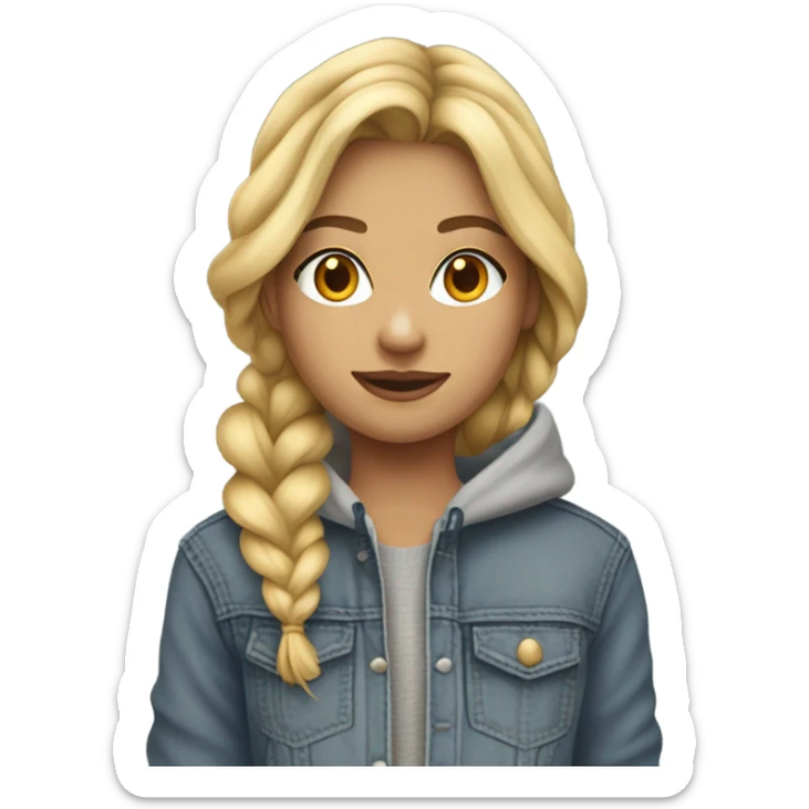Blonde girl, hair braided, grey pullover hoodie, bootcut jeans, and cowboy boots sticker