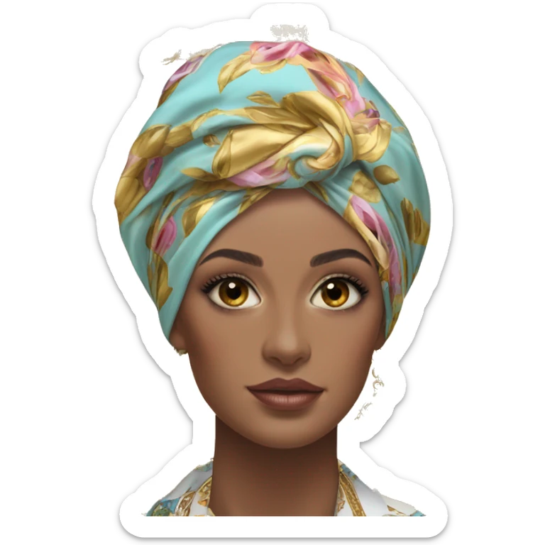 Dolce and Gabbana head scarf with colourful pastel ornament print and golden detais  sticker