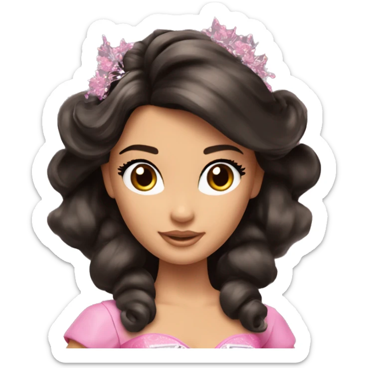 One Attractive Barbie perfect face tan fairy princess short dark hair half up half down style sticker