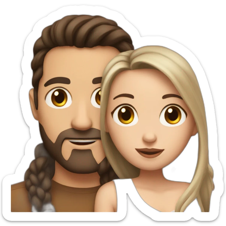 White Man with dark hair no beard kissing white woman with long brown hair sticker