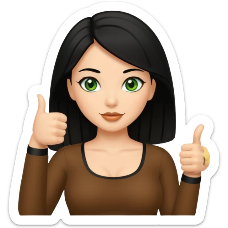 Sexy brown  lady with black hair and green eyes thumbs up black  sticker