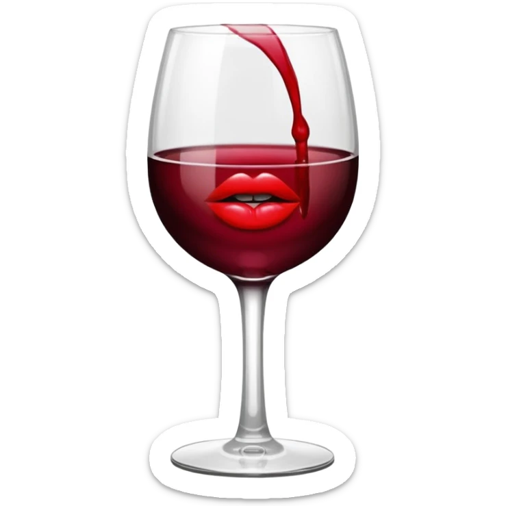 wine glass half full of red wine with a lipstick kiss print on the rim sticker