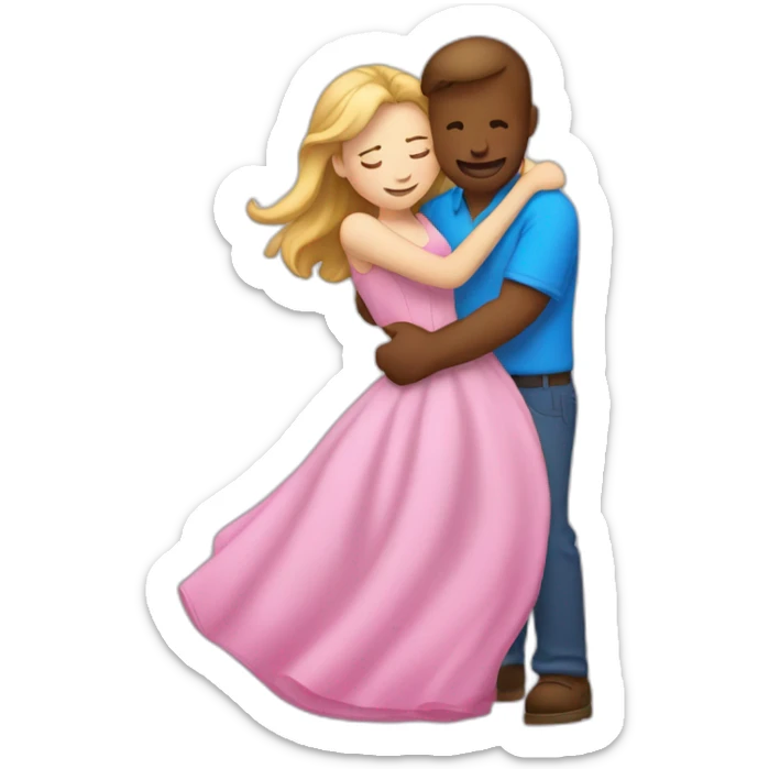 white guy in blue shirt hugs white girl in pink dress sticker