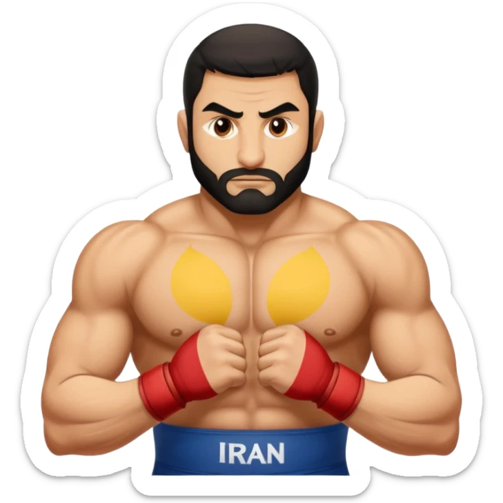 Gholam reza takhti behind the word Iran wrestling sticker