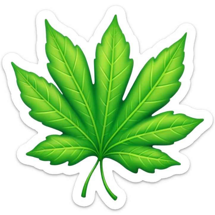 A neon green leaf emoji, iPhone emoji style, glossy and smooth, cartoonish, vibrant neon green color, high detail, simple and cute design, isolated on white background, centered c

 sticker