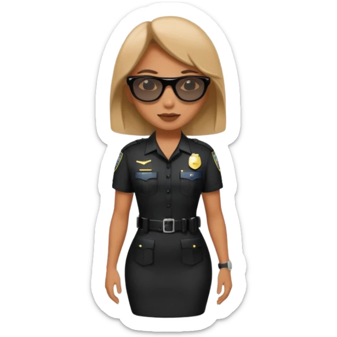 woman police wearing black dress with sun glasses sticker