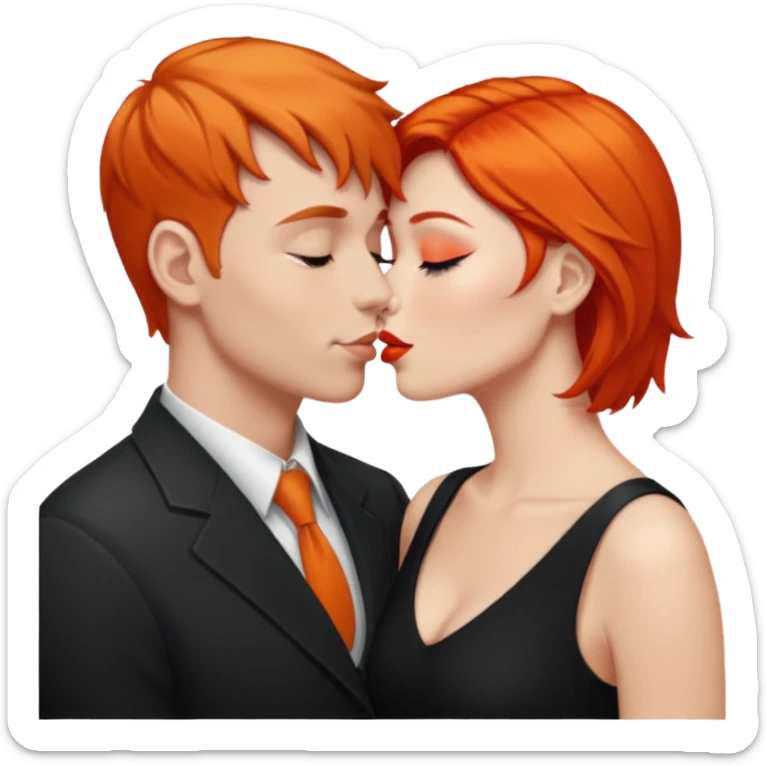simulación de beso entre hombre blanco y pelo cagé con una mujer de pelo naranja sticker