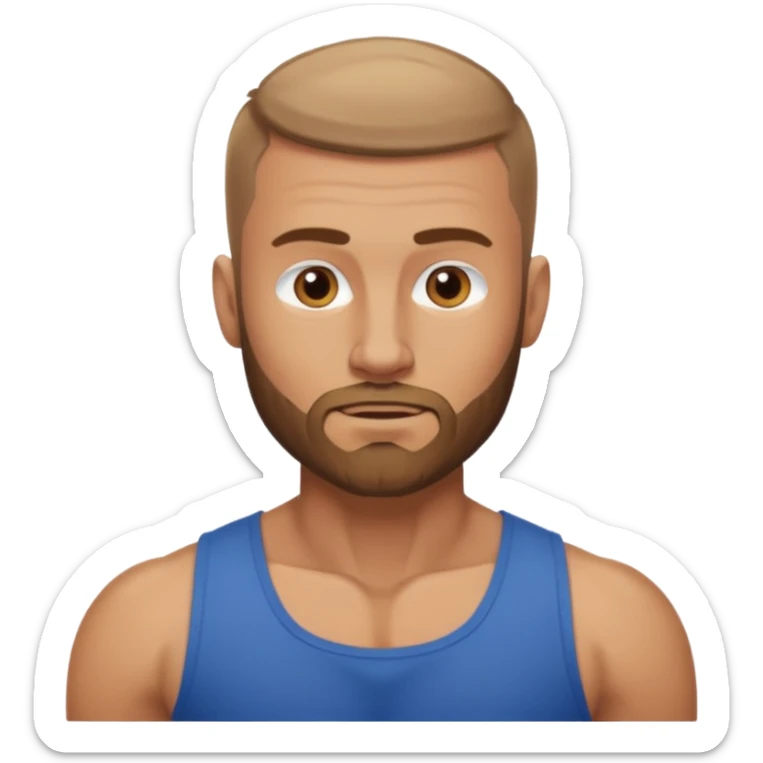 Head and torso of a Muscular Caucasian male with tan skin, short buzzcut, and a light brown beard. sticker