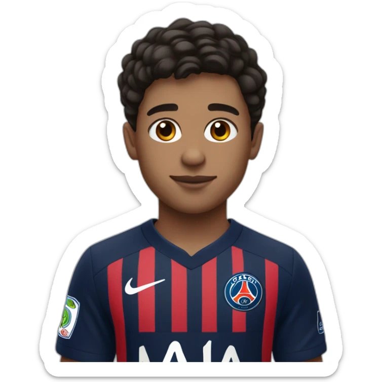 boy with black brown hair and a fade haircut with a psg jersey sticker