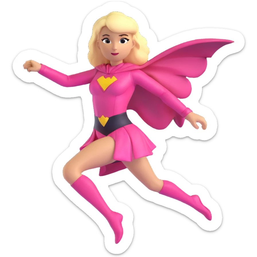 superhero girl with blonde hair and pink outfit flying sticker