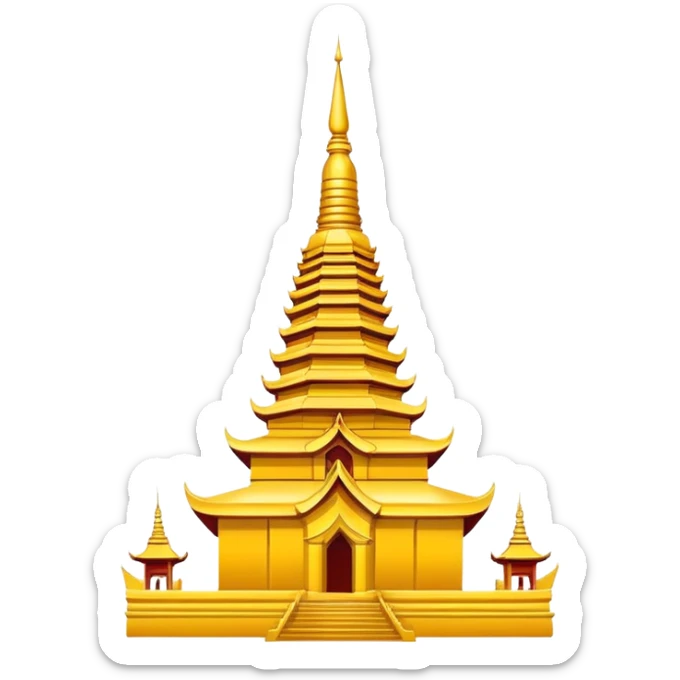 Dai minority pagoda in Xishuangbanna, simplified emoji style with bold outlines and bright colors, cartoon style golden Buddhist tower sticker