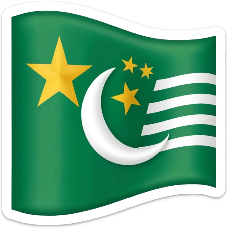 The flag of Azad Kashmir is green with a gold canton, white stripes, and a white star and crescent on a white background sticker