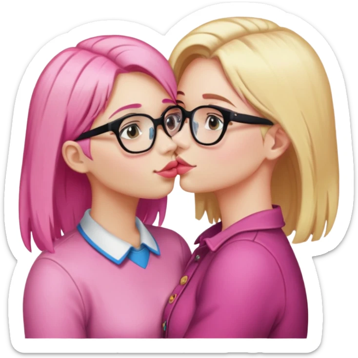girl, blonde, with glasses kissing girl with pink hair  sticker