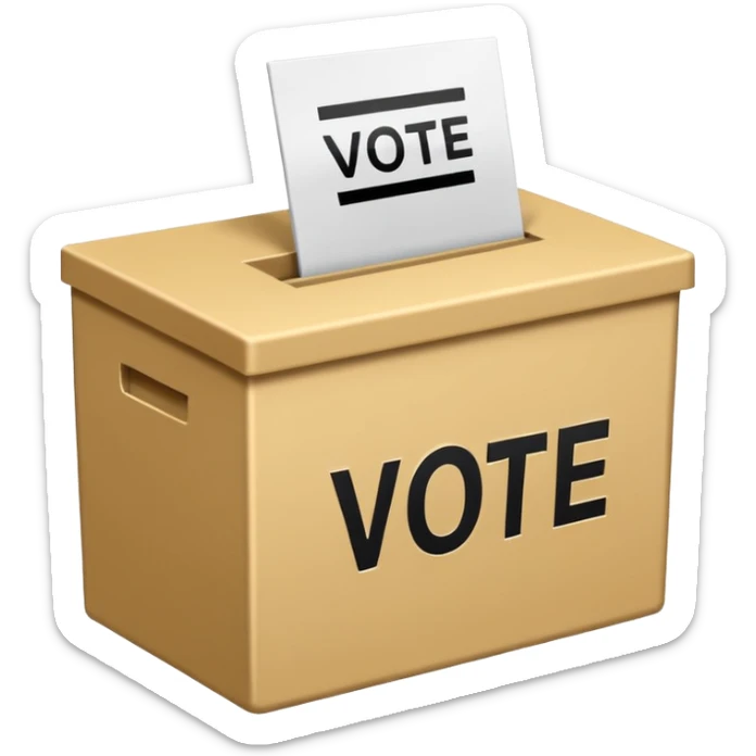 Vote box with 'Vote' written on the front and paper entering the top slot sticker