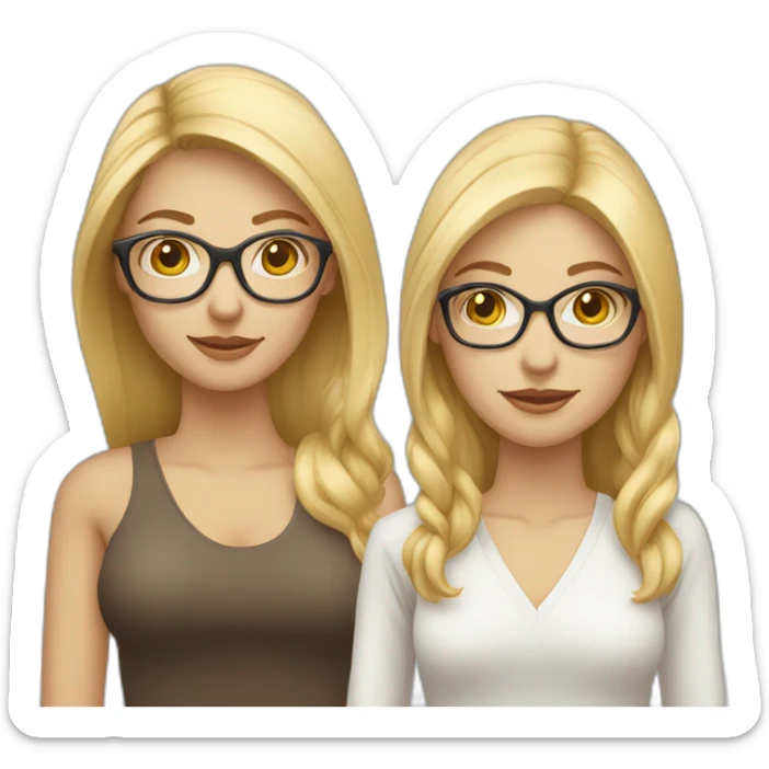 Two Woman. One blond Hair Medium Long hair. Fair Skin Color. Wears Glases. Ihrer Woman with Long Brown Hair and fair Skin Color sticker