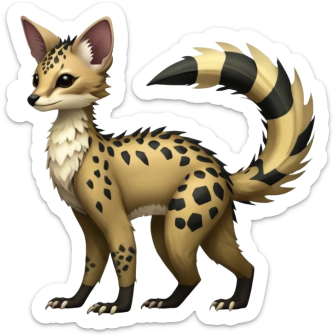 Feral Rare Fantasy dark tropical Vernid-Trico-species by LiLaiRa, random markings, tufted tail, tufted ears, full body sticker