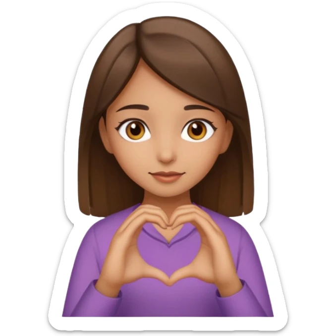 Girl with hazel eyes olive skin tone and brown straight hair making a heart with her hands  sticker