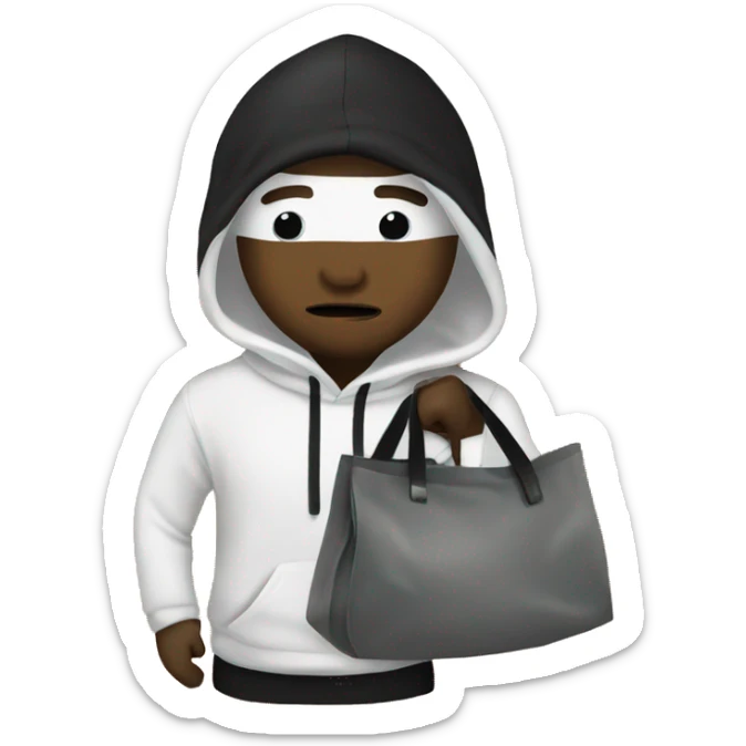 Robber emoji with white and black sweater, with bag of money running sticker