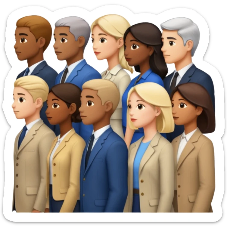 Personas de pie y de perfil haciendo fila una detrás de la otra sticker