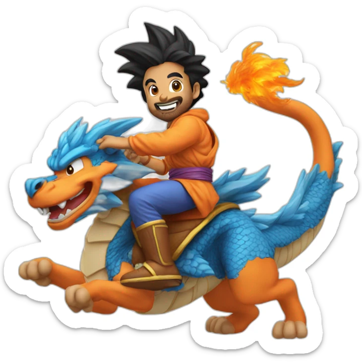 indian adult guy wearing Goku costume riding a blue flying dragon sticker