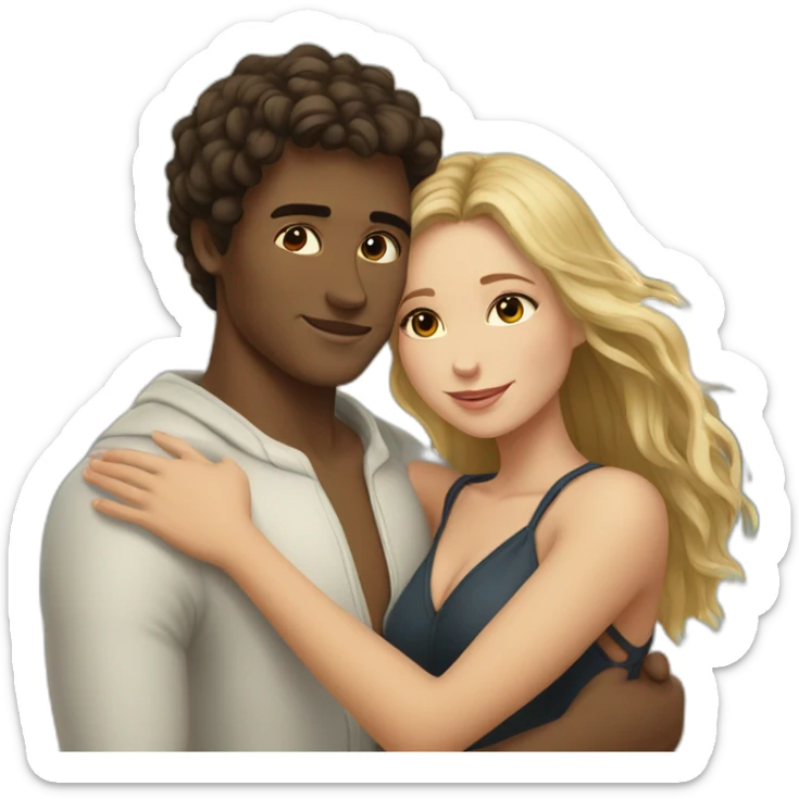 at the beach young metis Man and white woman hug love sticker
