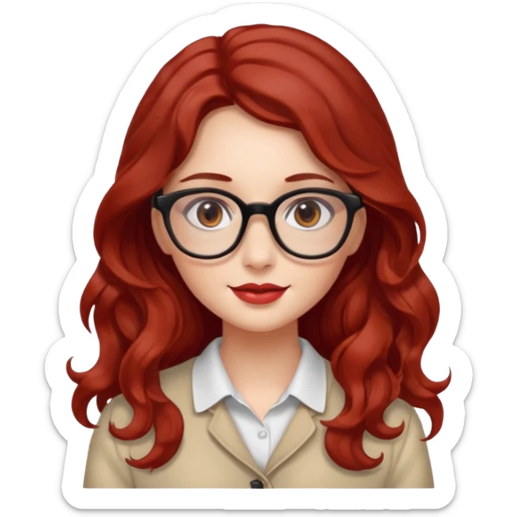 ABeautiful girl, red hair,wavy hair，long hair,Black eyes,Chinese con lentes color ojos cafe oscuro sticker